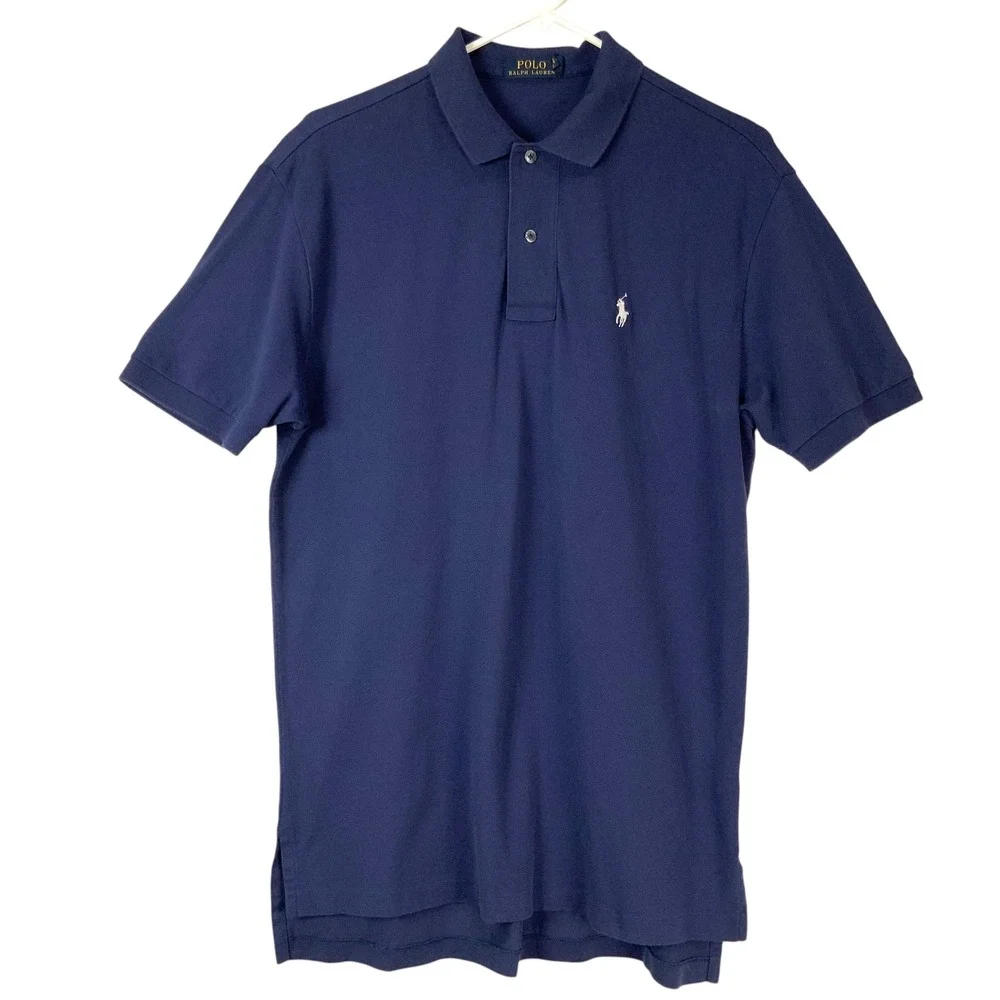 Polo Ralph Lauren Navy Blue Polo Shirt Medium Button Collared Short Sleeve Logo